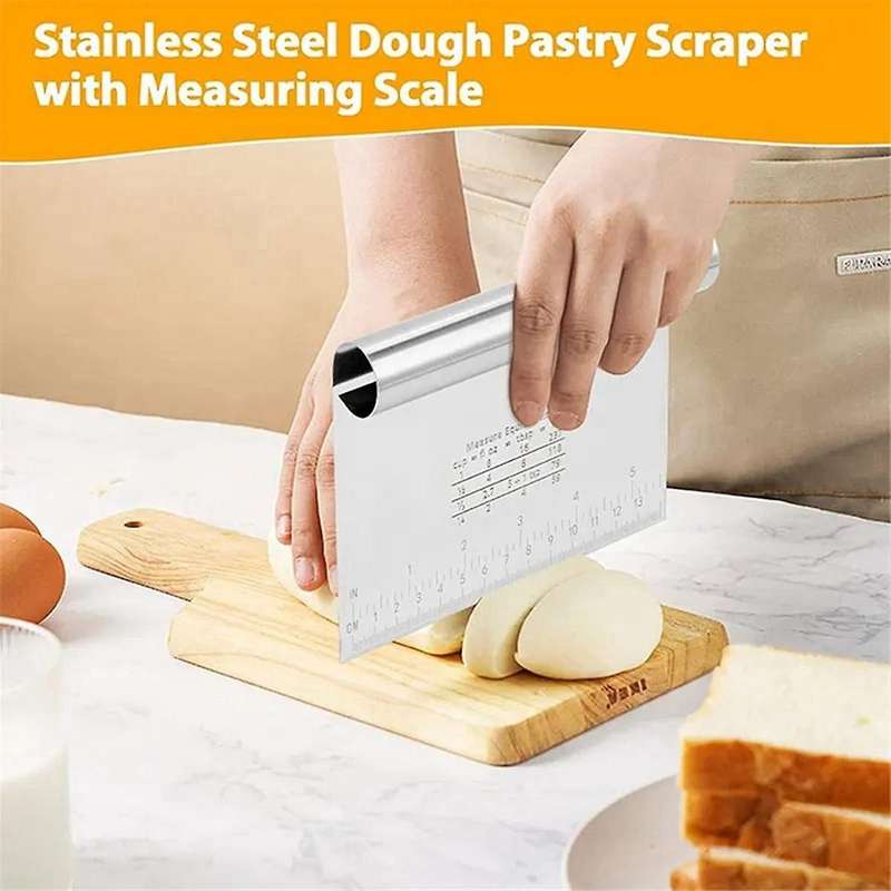3PCS Dough Pastry Scraper Chopper Baking Cake Pizza Cutter with Measuring Scale Bread Separator Knif
