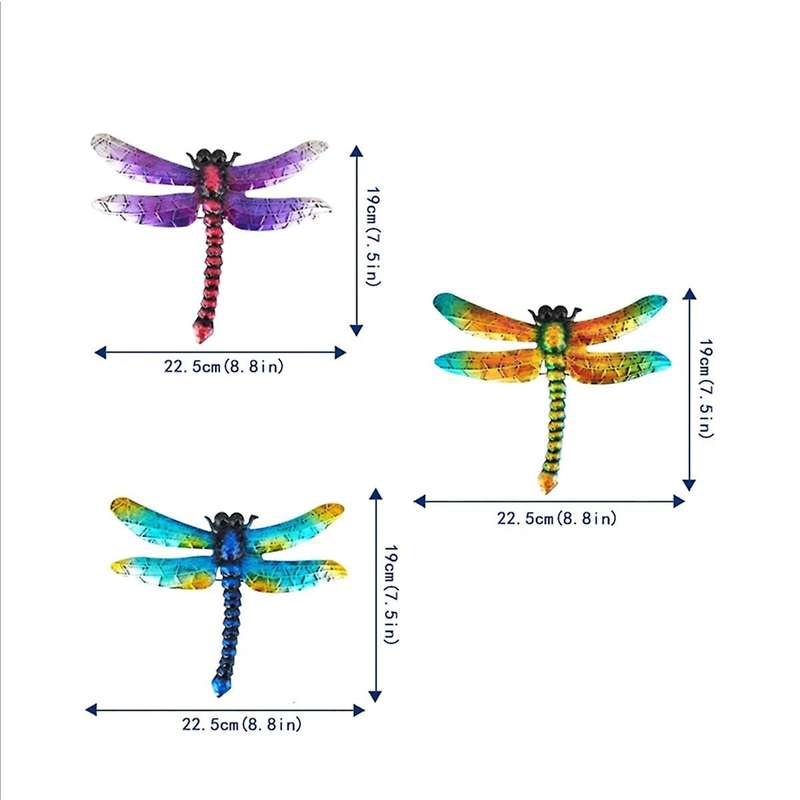 3Pcs Dragonfly Wall Hanging Metal Dragonfly Wall Decor Decoraciones Wall Art Decor Garden Wall Art A