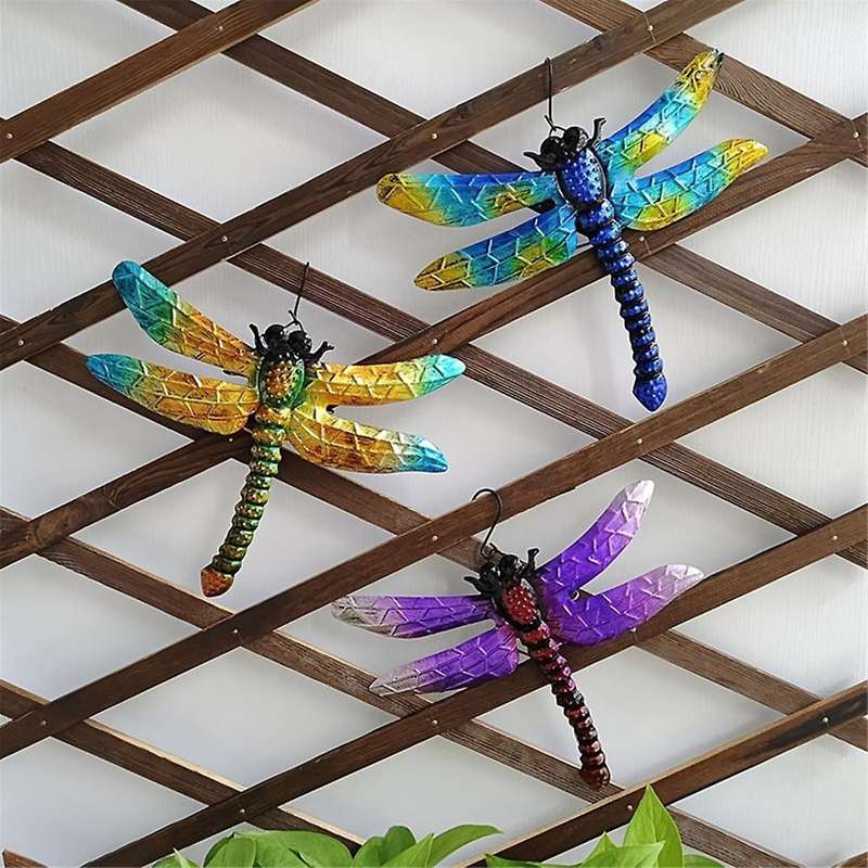 3Pcs Dragonfly Wall Hanging Metal Dragonfly Wall Decor Decoraciones Wall Art Decor Garden Wall Art A