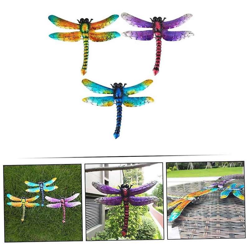 3Pcs Dragonfly Wall Hanging Metal Dragonfly Wall Decor Decoraciones Wall Art Decor Garden Wall Art A