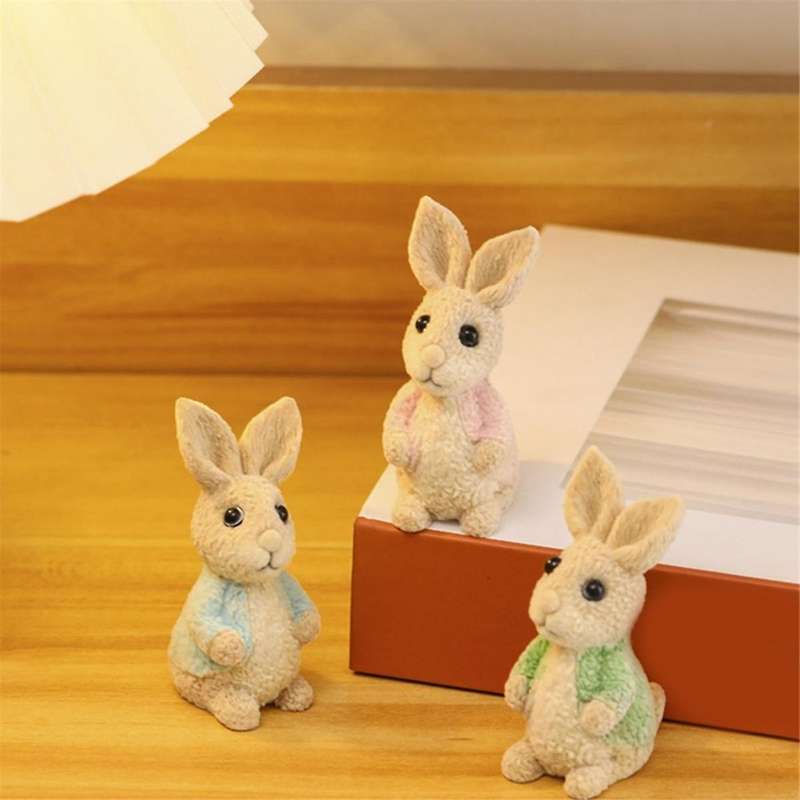3Pcs Easter Day Bunny Decor Easter Spring Bunny Decor Handmade Figurines for Easter Decor Gift