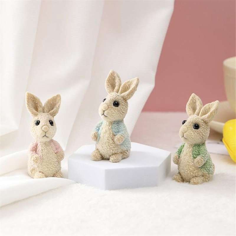 3Pcs Easter Day Bunny Decor Easter Spring Bunny Decor Handmade Figurines for Easter Decor Gift