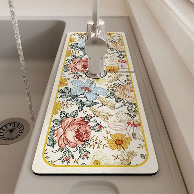 3PCS Fantasy Style Faucet Draining Mat Diatom Mud Faucet Non-Slip Drain Pad Sink Mat Self Absorbent