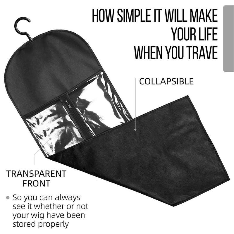 3PCS Extra Long Wig Hanger and Storage Bags, Dustproof and Waterproof Hair Extension Holder, Design