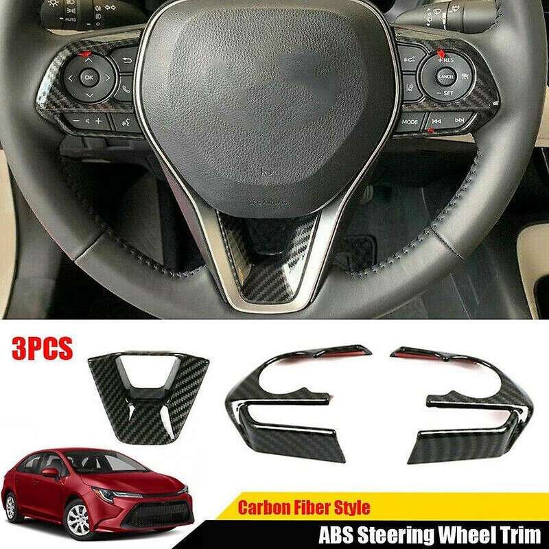 3PCS for 2019-2020 Carbon Fiber Style Hatchback Steering Wheel Switch Button Cover Trim