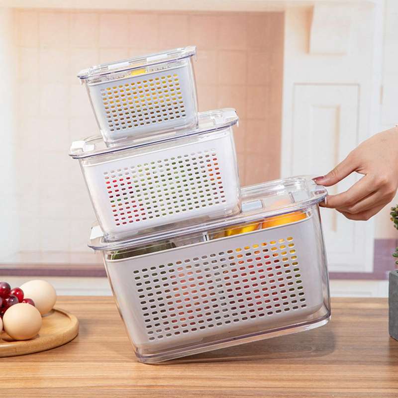 3Pcs Fridge Storage Box Container Fruits Box Vegetable Food Partitioned Food Storage Container with