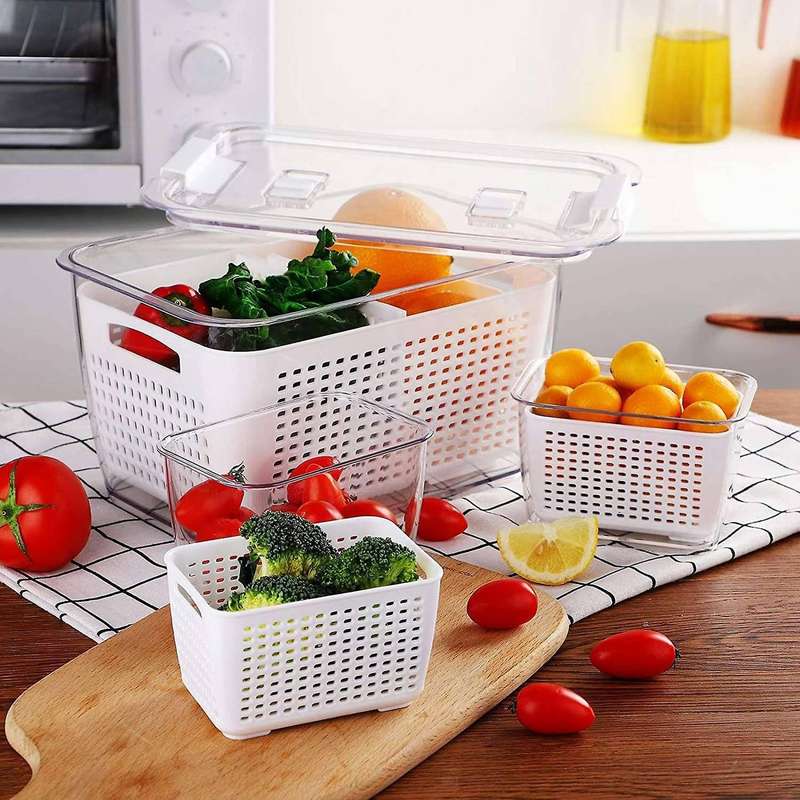 3Pcs Fridge Storage Box Container Fruits Box Vegetable Food Partitioned Food Storage Container with