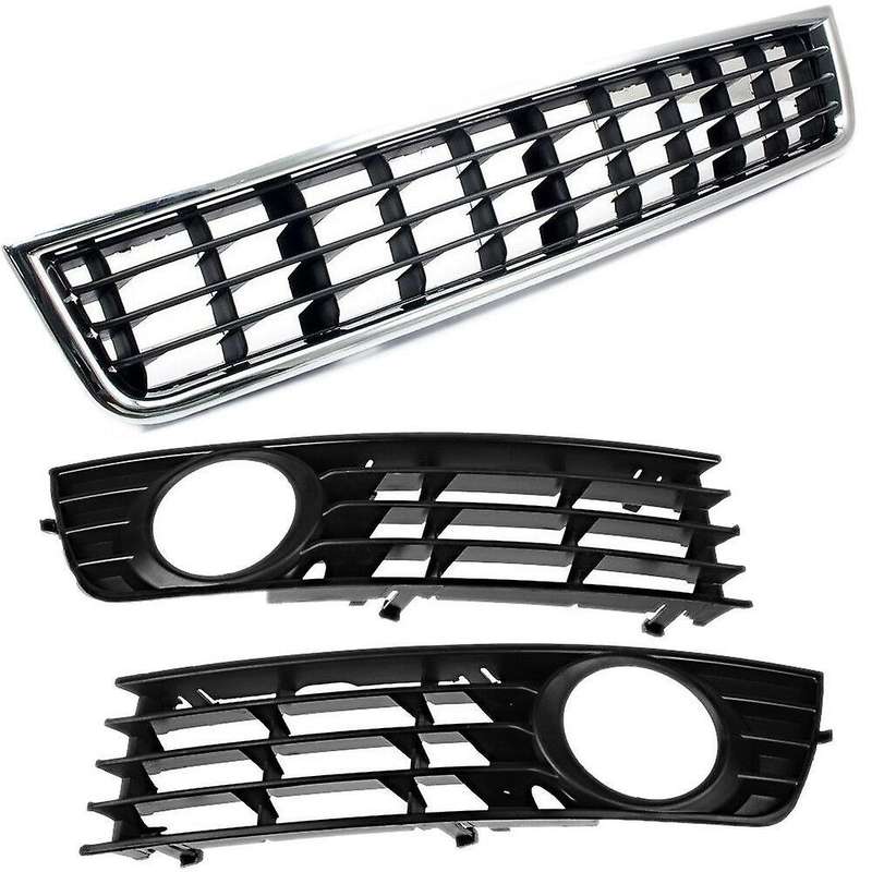 3Pcs Front Bumper Center Lower Grille + Fog Light Grill for  A4 B6 Sedan 2002-2005