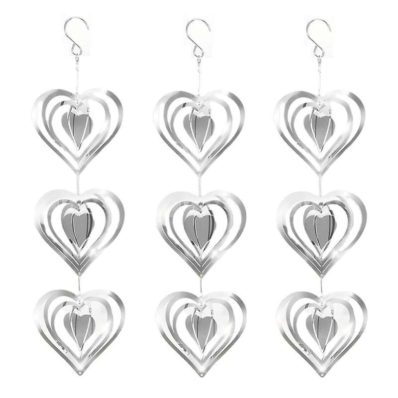 3PCS Heart Bird Scare Discs Set,Double-Sided Bird Reflectors,Highly Reflective Wind Spinners Bird De