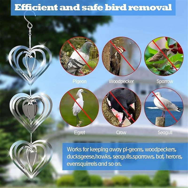 3PCS Heart Bird Scare Discs Set,Double-Sided Bird Reflectors,Highly Reflective Wind Spinners Bird De