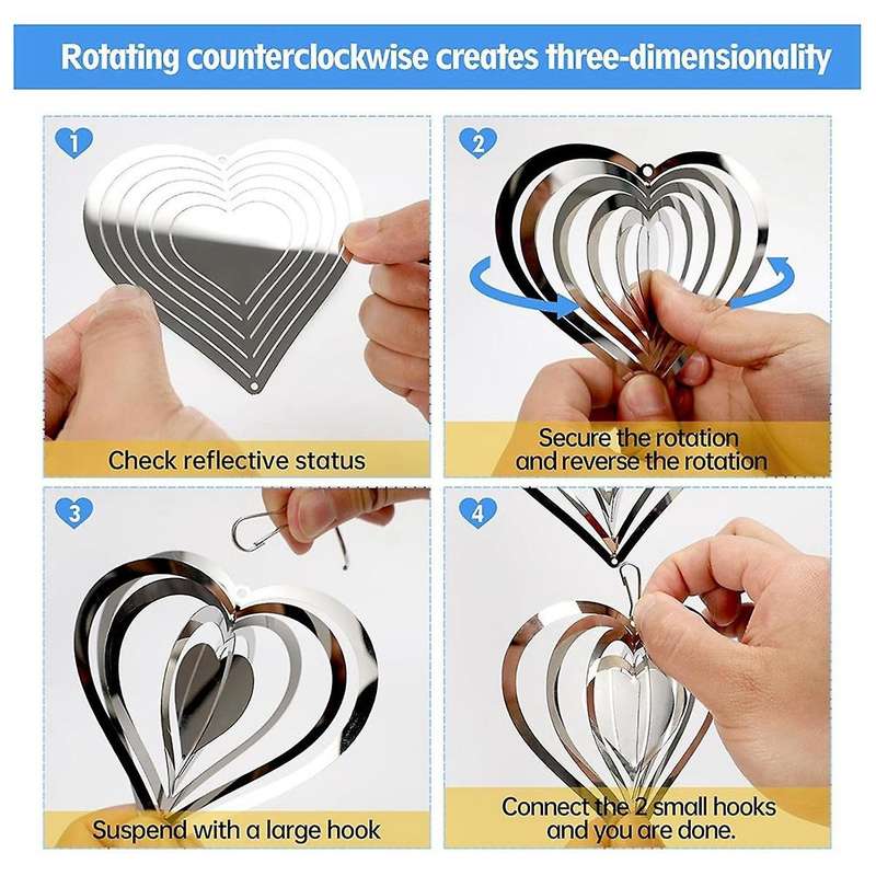 3PCS Heart Bird Scare Discs Set,Double-Sided Bird Reflectors,Highly Reflective Wind Spinners Bird De