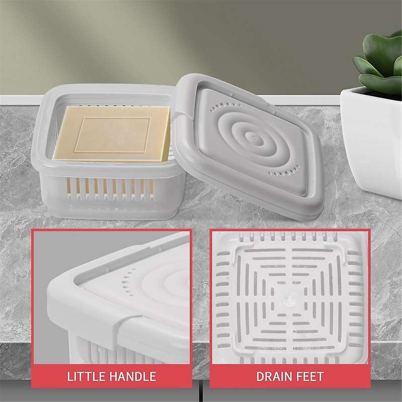 3pcs Green Onion Crisper Kitchen Refrigerator Plastic Drain Box Square Soap Dish Food Seal Box