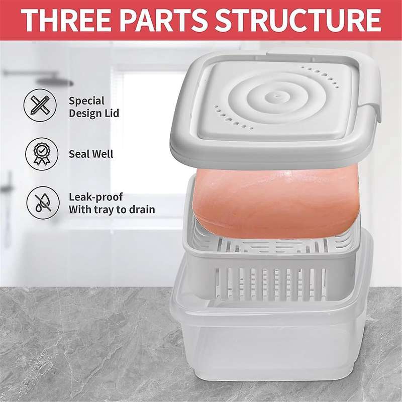 3pcs Green Onion Crisper Kitchen Refrigerator Plastic Drain Box Square Soap Dish Food Seal Box
