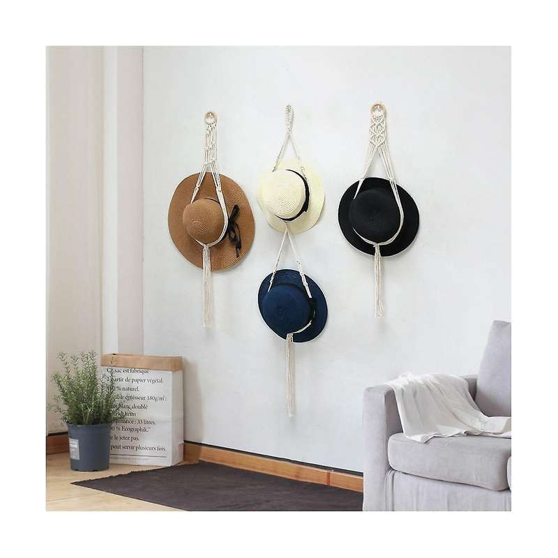 3pcs Lace Hat Hooks, Bohemian Style Handwoven Hat Rack, Adjustable for Wall Decor, Fits Wide Brimme