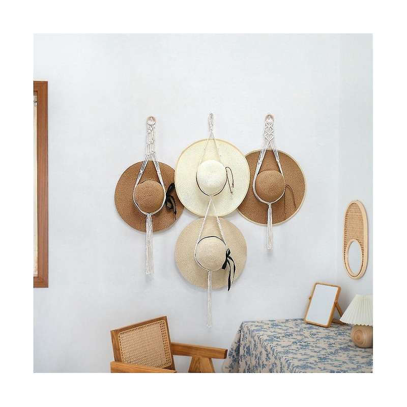3pcs Lace Hat Hooks, Bohemian Style Handwoven Hat Rack, Adjustable for Wall Decor, Fits Wide Brimme