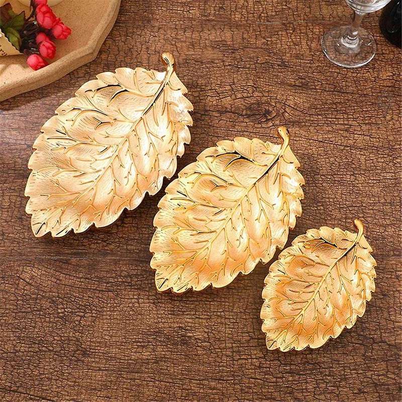 3pcs Leaf Texture Snack Plate Living Room Home Snack Tray Decorative Nut Plate Leaf Texture Alloy Cr