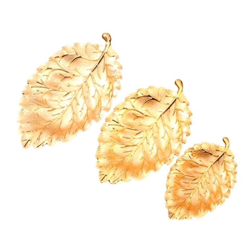 3pcs Leaf Texture Snack Plate Living Room Home Snack Tray Decorative Nut Plate Leaf Texture Alloy Cr