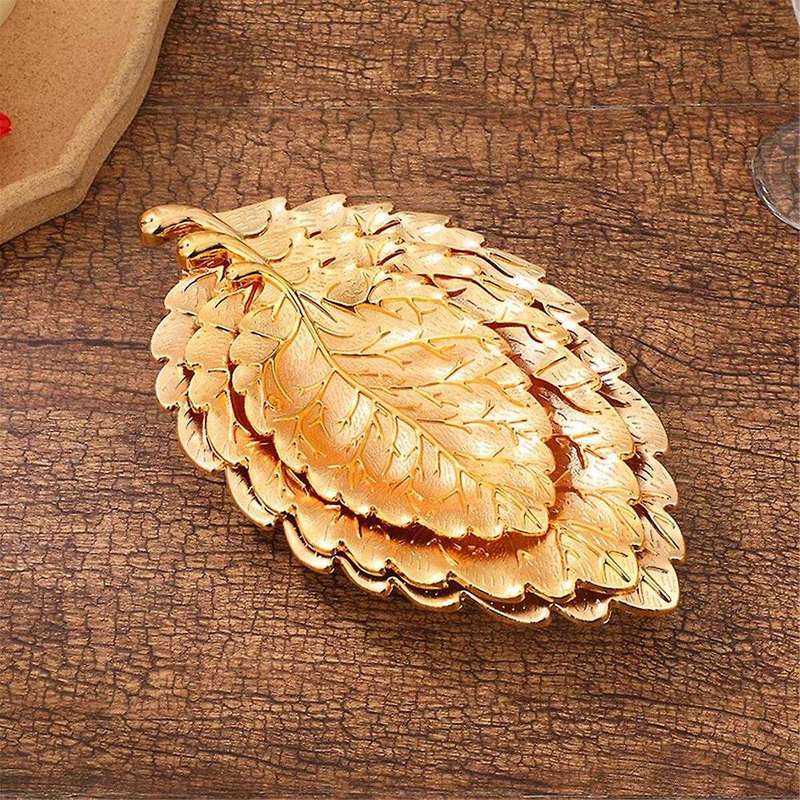 3pcs Leaf Texture Snack Plate Living Room Home Snack Tray Decorative Nut Plate Leaf Texture Alloy Cr