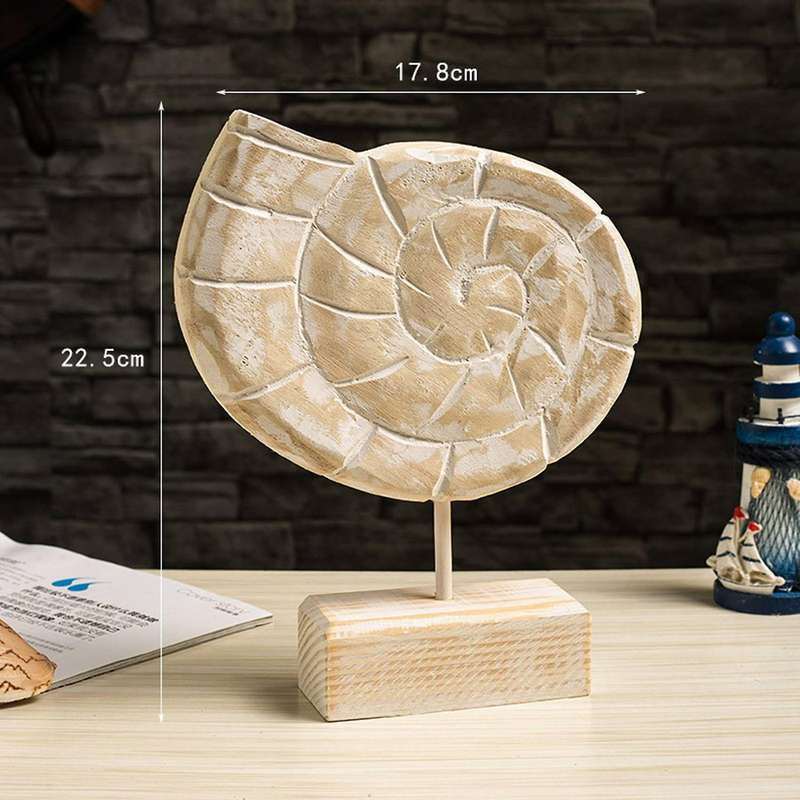 3PCS Mediterranean Style Starfish Conch Hippocampus Wood Carving Marine Decor Wood Crafts Home Decor