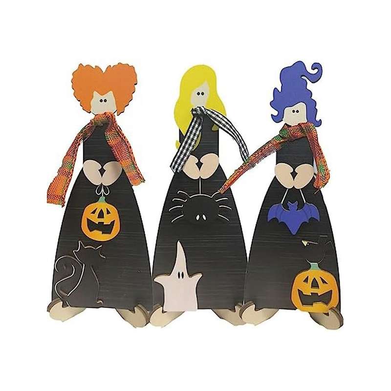3pcs Mini 3d Halloween Wooden Signs with Stand 7.9 Inchx3.15 Inch Decorative Sign Tabletop Art Deco