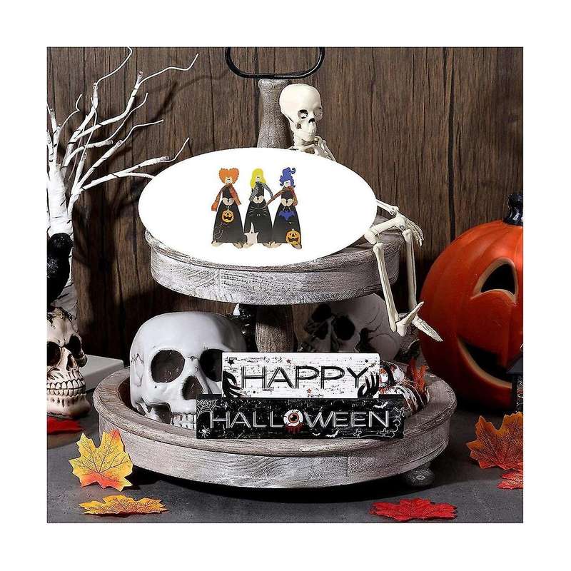 3pcs Mini 3d Halloween Wooden Signs with Stand 7.9 Inchx3.15 Inch Decorative Sign Tabletop Art Deco