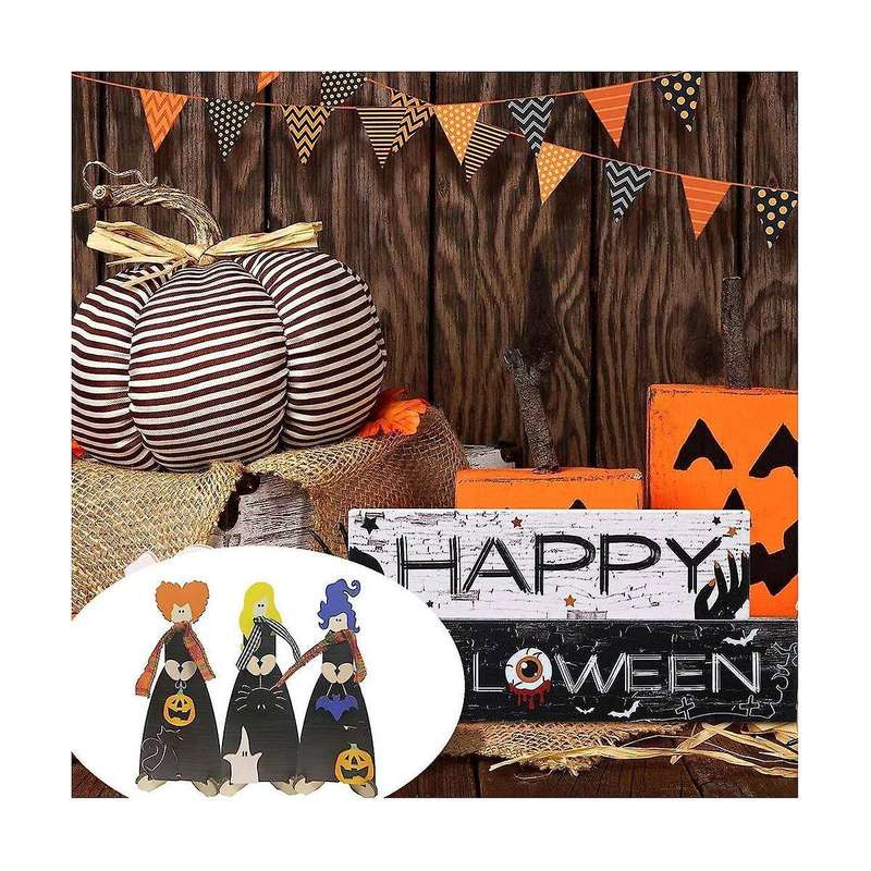 3PCS Mini 3D Halloween Wooden Signs with Stand 7.9 Inchx3.15 Inch Decorative Sign Tabletop Art Decor