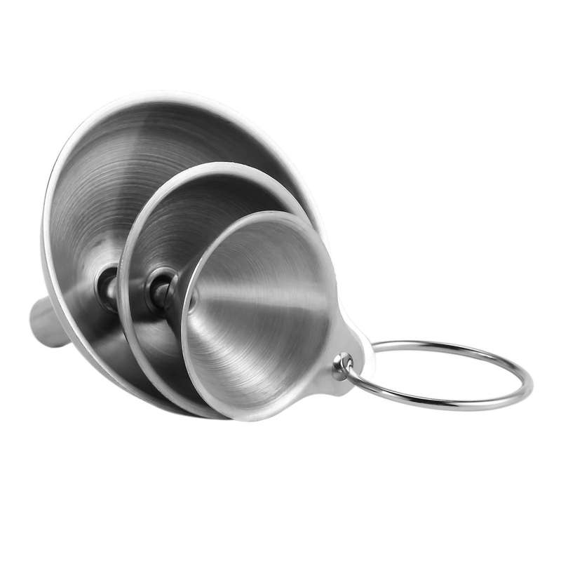 3Pcs Multifunctional Stainless Steel Funnel Essentail Oil Water Spices Wine Flask Filter Funnel Kit