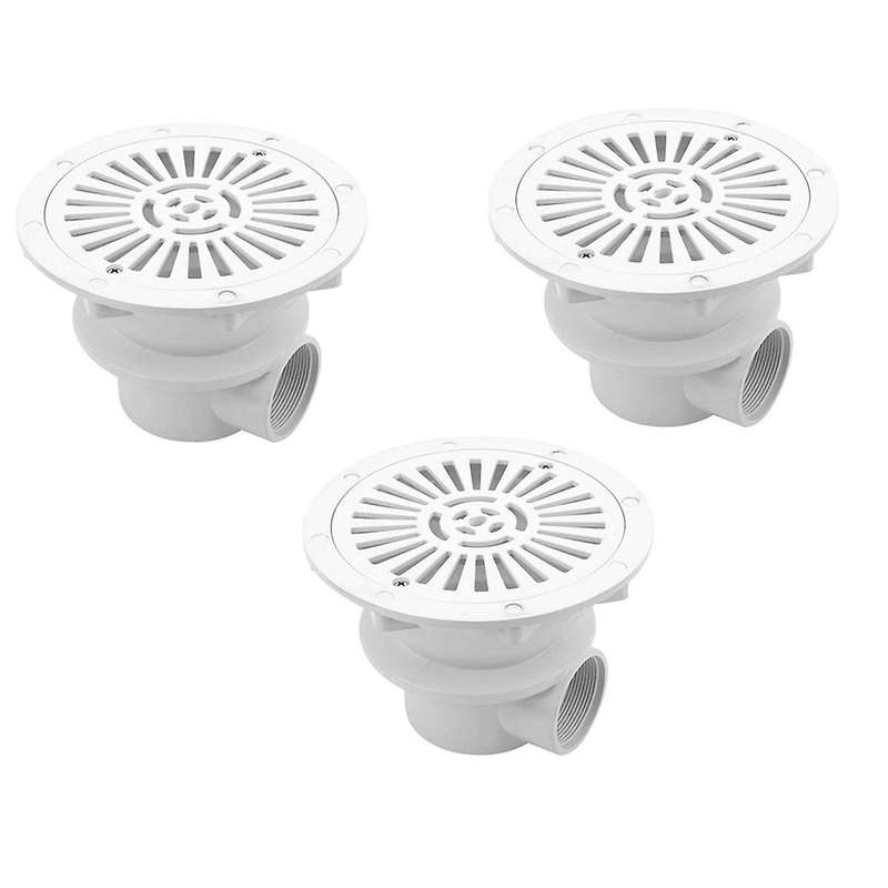 3pcs Pool Floor Drain, White Main Drain Water Inlet Draining Accessory for Swimming Pool