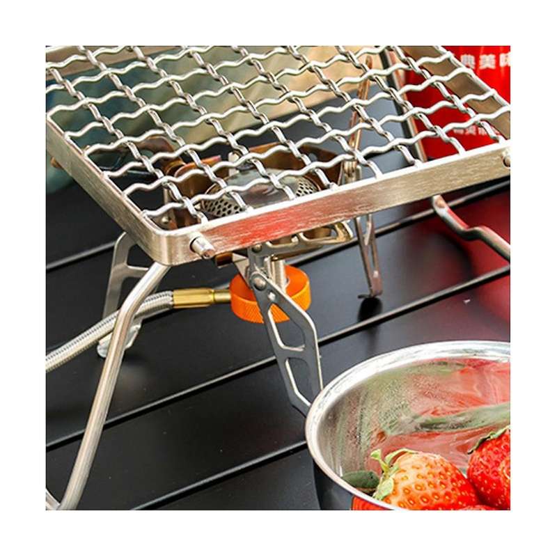 3pcs Outdoor Stainless Steel Stove Head Bracket Portable Folding Barbecue Rack Set Pot Rack Grid Gr
