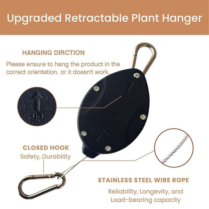 3PCS Plant Pulleys for Hanging Plants,Auto Raise and Pull Down,Heavy Duty Retractable Plant Hangers,