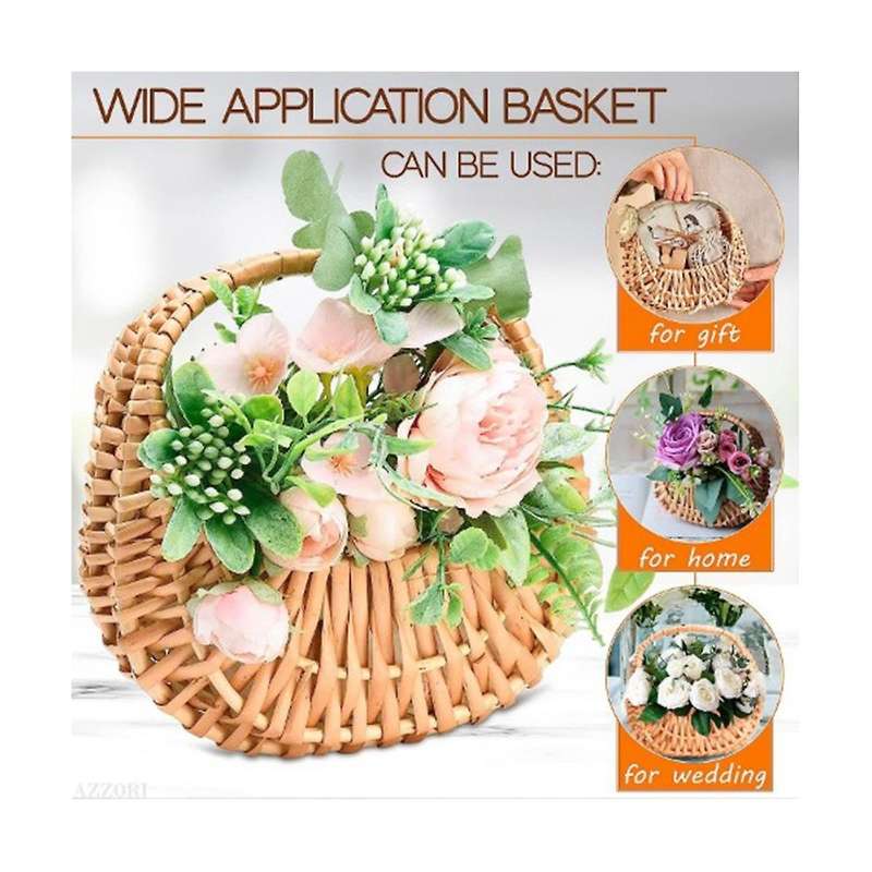 3pcs Rattan Basket Half Moon Wicker Basket Willow Straw Basket Woven Basket with Handle Wedding Flow