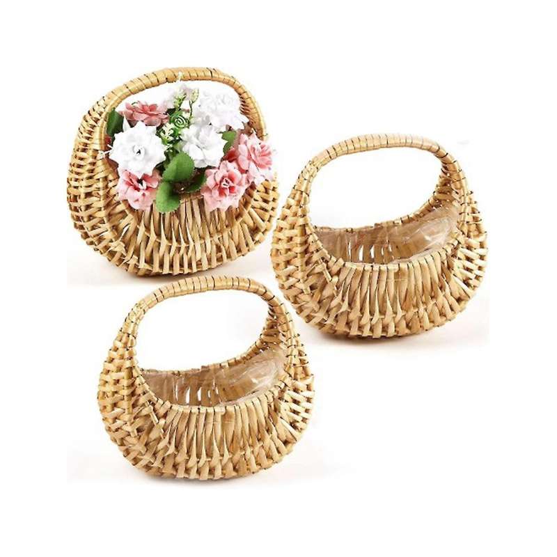 3pcs Rattan Basket Half Moon Wicker Basket Willow Straw Basket Woven Basket with Handle Wedding Flow