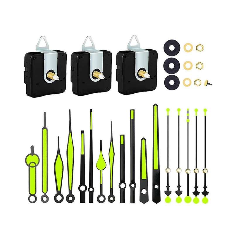 3Pcs Quartz Clock Movement Mechanism Parts with 6 Types Luminous Clock Hands Clock Accessories for C