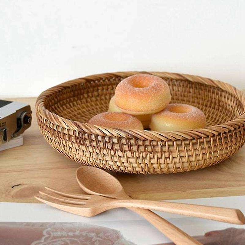 3PCS Rattan Woven Round Fruit Basket Woven Storage Basket Dim Sum Basket Living Room Bedroom Desktop