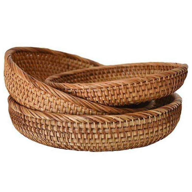 3PCS Rattan Woven Round Fruit Basket Woven Storage Basket Dim Sum Basket Living Room Bedroom Desktop