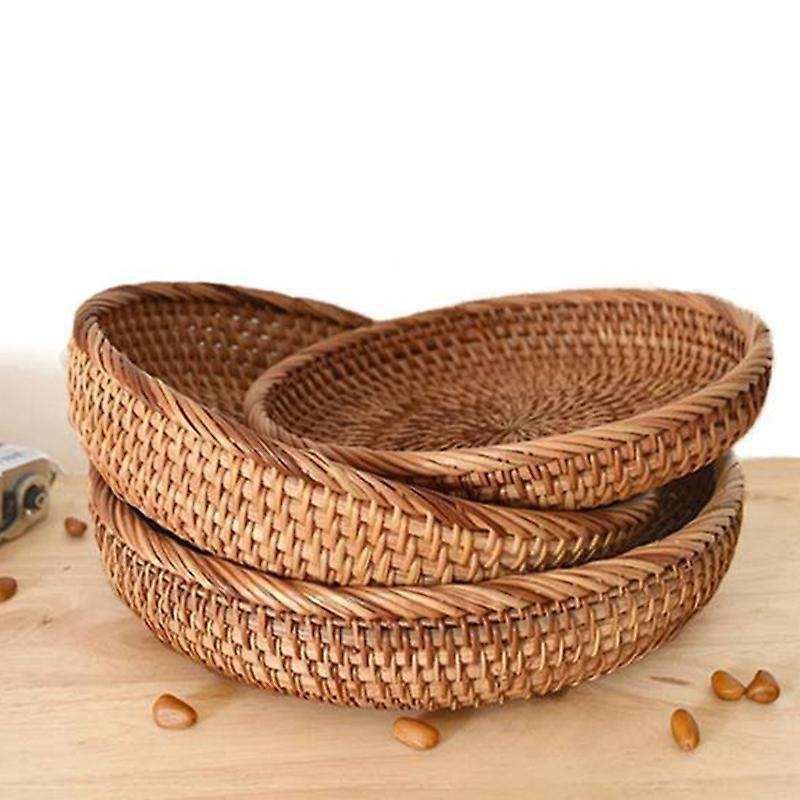 3PCS Rattan Woven Round Fruit Basket Woven Storage Basket Dim Sum Basket Living Room Bedroom Desktop