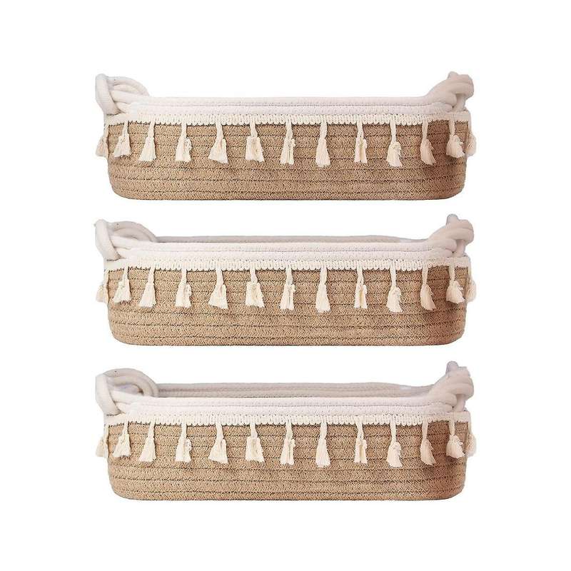 3pcs Rectangular Pet Baby Toy Cotton Rope Woven Storage Basket Cotton Rope Storage Basket Storage B