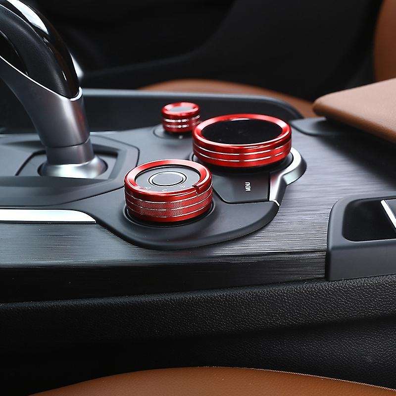 3Pcs Red Inner Center Console Multimedia Knob Cover Trim for 2017-2019