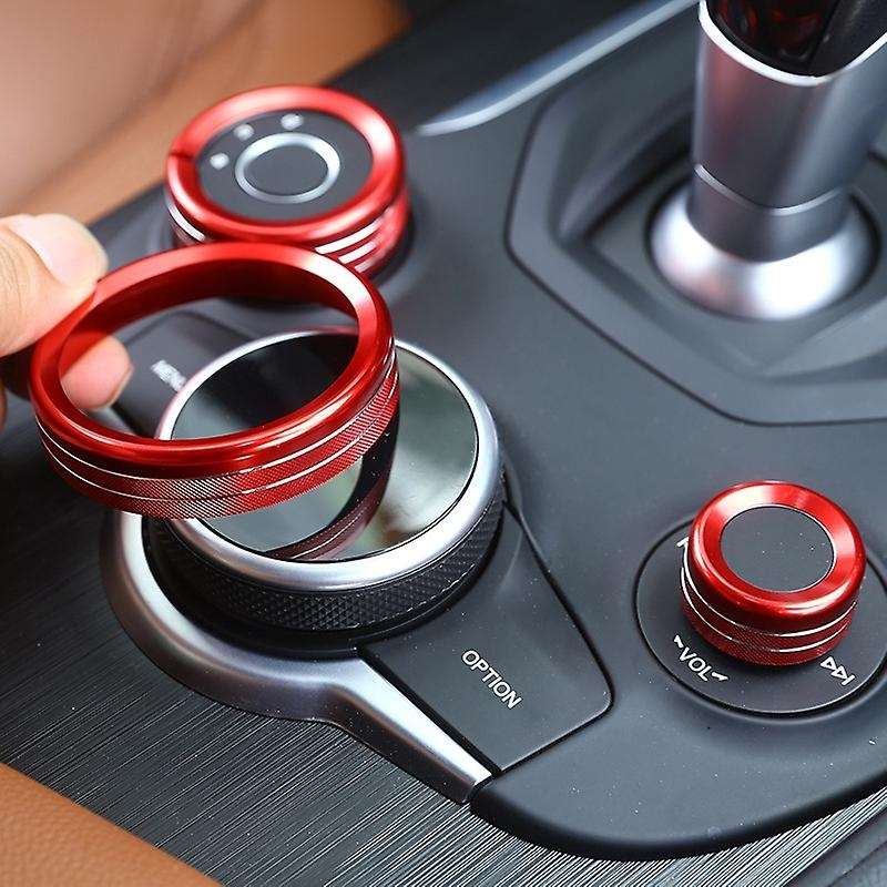 3Pcs Red Inner Center Console Multimedia Knob Cover Trim for 2017-2019