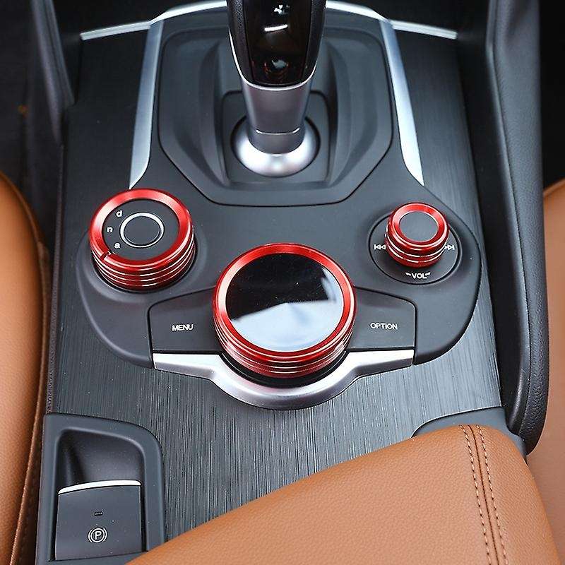 3Pcs Red Inner Center Console Multimedia Knob Cover Trim for 2017-2019