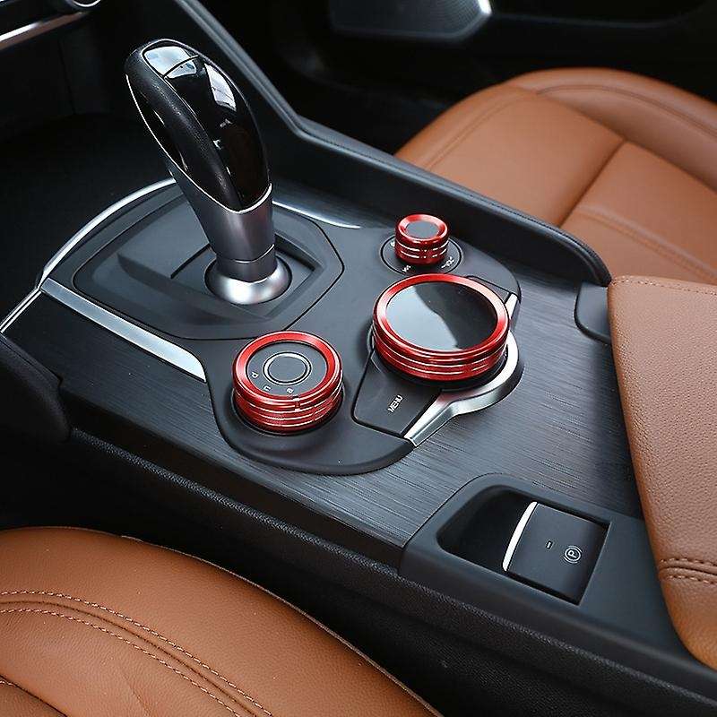 3Pcs Red Inner Center Console Multimedia Knob Cover Trim for 2017-2019