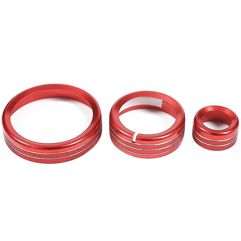 3Pcs Red Inner Center Console Multimedia Knob Cover Trim for 2017-2019