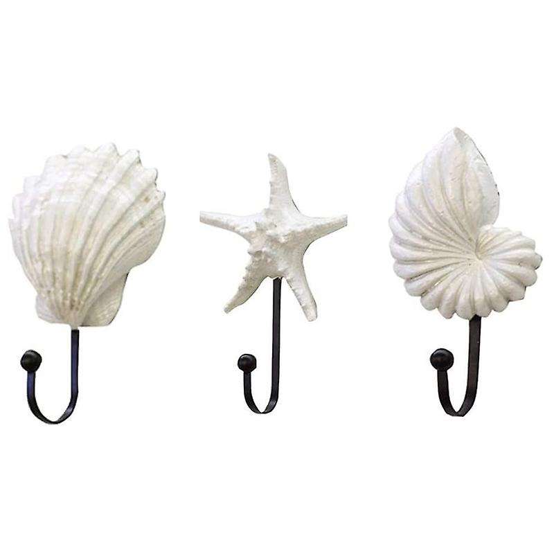 3Pcs Resin Clothes Hook Mediterranean Style Hooks Resin Scallop Conch Clothes Hooks Sea Star Decor