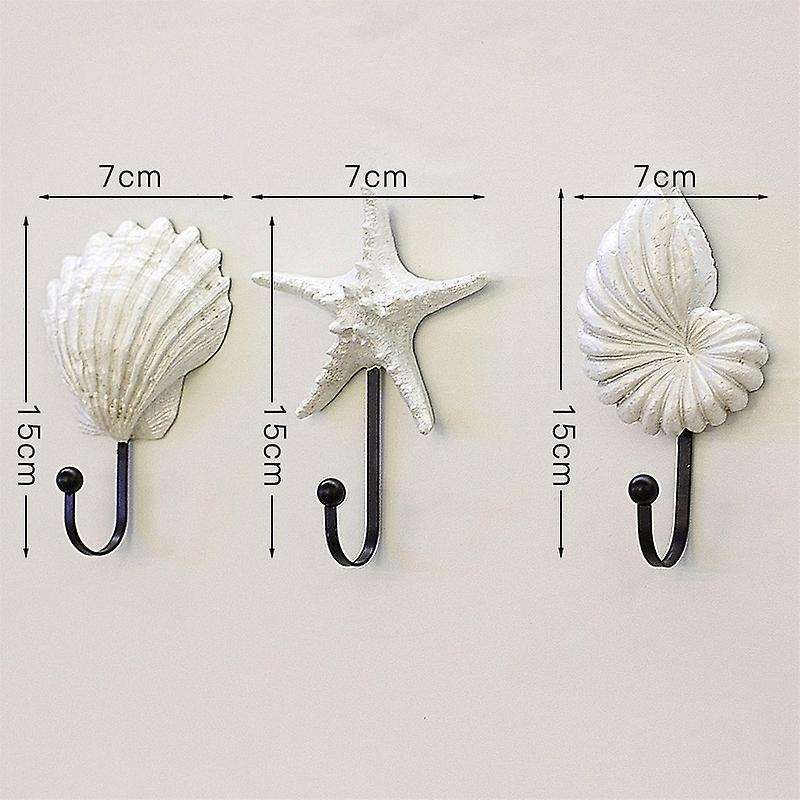 3Pcs Resin Clothes Hook Mediterranean Style Hooks Resin Scallop Conch Clothes Hooks Sea Star Decor