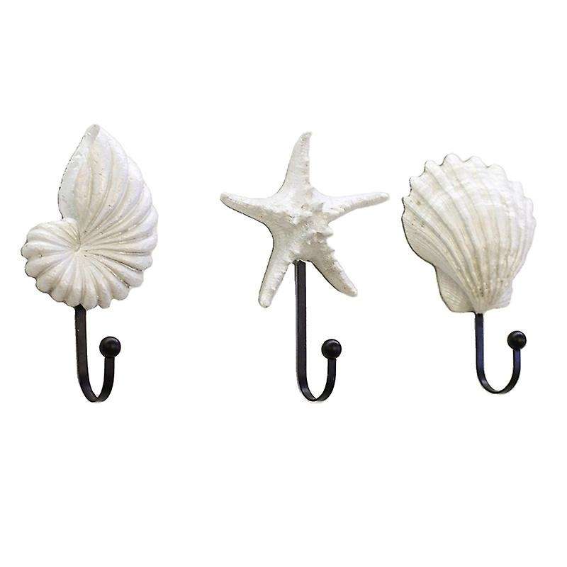 3Pcs Resin Clothes Hook Mediterranean Style Hooks Resin Scallop Conch Clothes Hooks Sea Star Decor