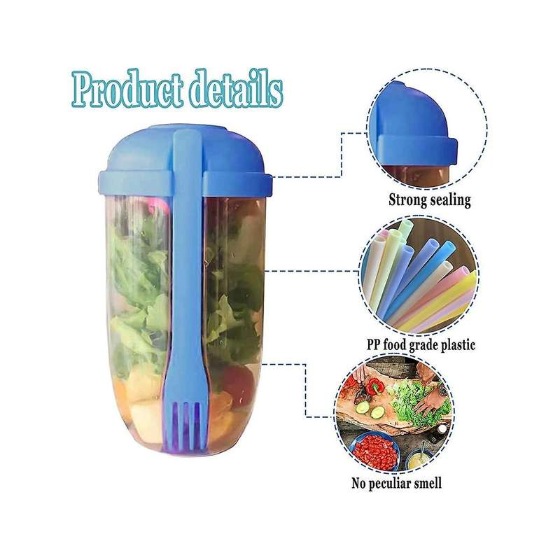 3pcs Salad Meal Shaker Cup,33.8 Oz Salad Cup with Fork and Salad Dressing Holder, Salad to Go Conta