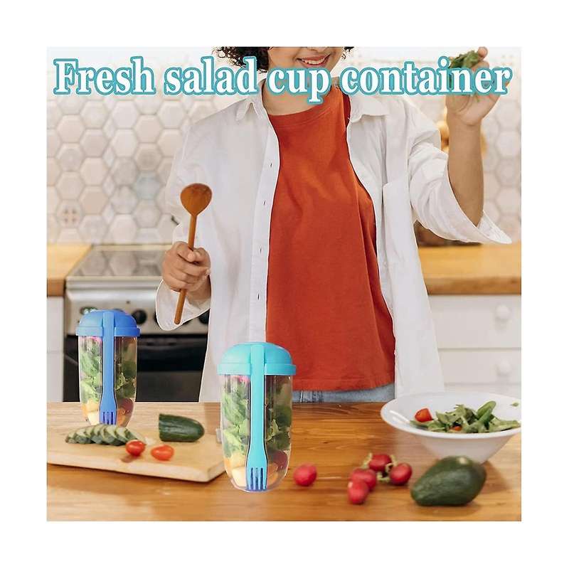 3pcs Salad Meal Shaker Cup,33.8 Oz Salad Cup with Fork and Salad Dressing Holder, Salad to Go Conta
