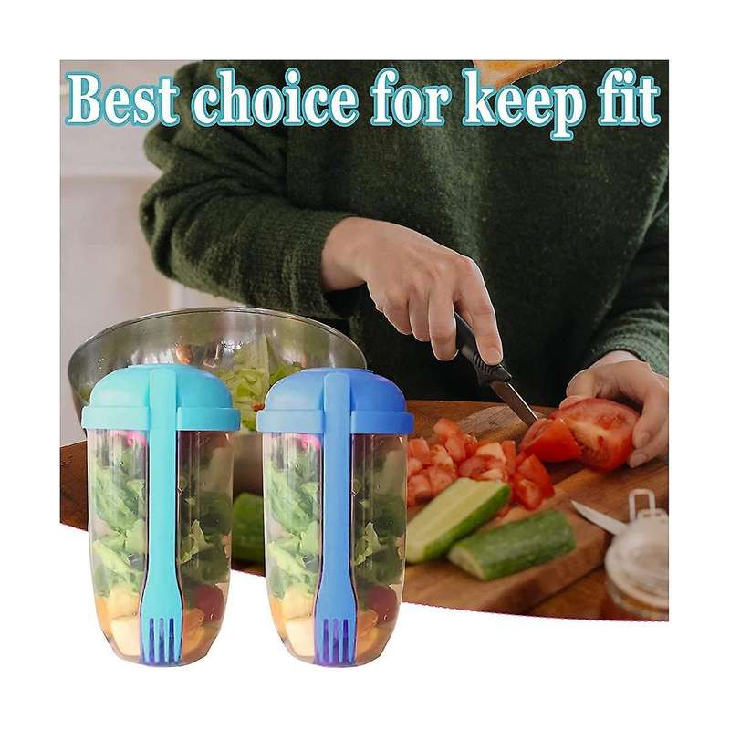 3pcs Salad Meal Shaker Cup,33.8 Oz Salad Cup with Fork and Salad Dressing Holder, Salad to Go Conta
