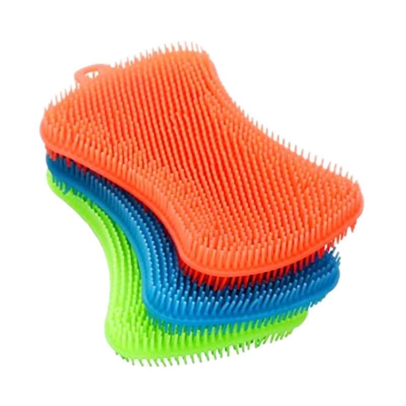 3pcs Silicone Dish Washing Brush Pot Pan Sponge Scrubber Silicone Scouring Pad Fruit Pot Pan Wash B
