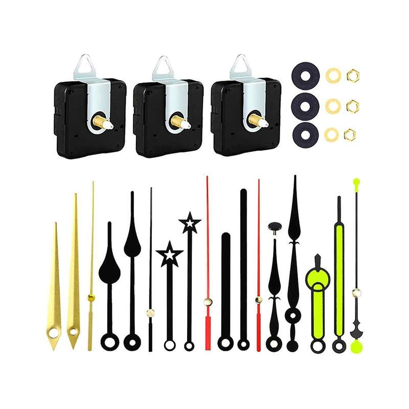 3Pcs Silent Clock Movement Mechanism with 6 Different Pairs of Hand DIY Clock Repair Parts Motor Rep